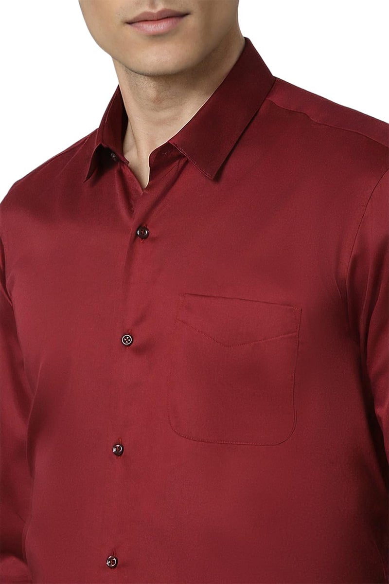 Peter England Men's Satin Solid Regular Fit Full Sleeve Shirt Cotton with Satin Sheen | Luxury Red - Image 5