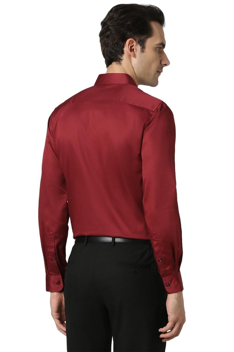 Peter England Men's Satin Solid Regular Fit Full Sleeve Shirt Cotton with Satin Sheen | Luxury Red - Image 3