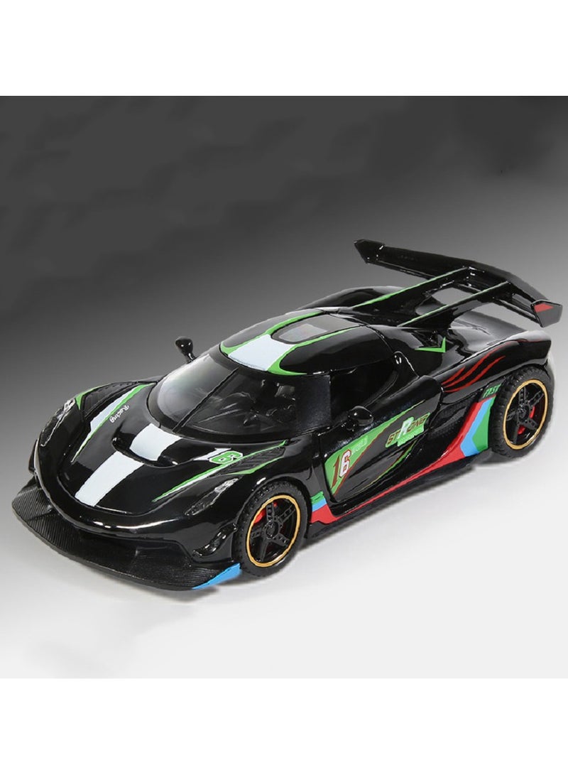HALAMODO 1:32 Alloy Premium racing decal edition Sports Car Model , With Light & Sound Pull-Back Toy , Opening Doors , Model Car for Kids Boy Girl Gift , Collectible Display , Black , 15.5 cm*6.7 cm*4 cm - Image 1