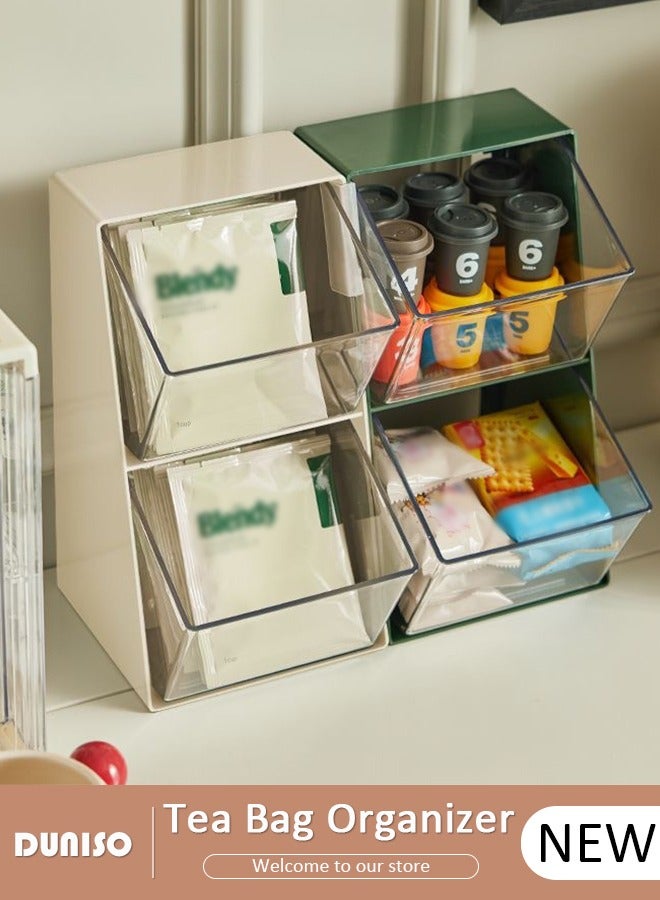 DUNISO 2 PCS Tea Bag Organizer, Detachable Plastic Tea Storage Box, Tea Bag Holder, Coffee Pod Holder, Tea Bags Container Dispenser, Multi-Functional Countertop Organizer for Sugar Packet, Coffee, in Kitchen, Countertop, Pantry  - Image 1