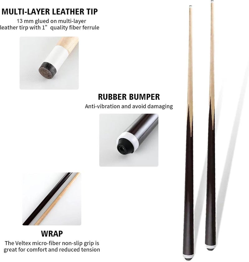 JX Pool Cues for Kids 36inch 58inch Shorty Cues Billiard House Cue Sticks for Child Hardwood Billiard Cue Sticks 13mm Glue-on Tips,Set of 2 - Image 3