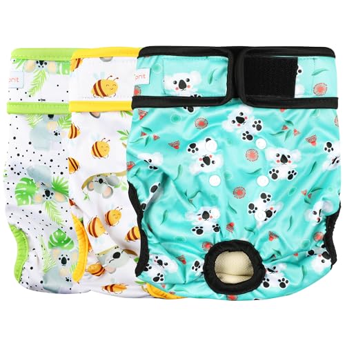 Langsprit Washable Female Dog Diapers (3 Pack) - No Leak Reusable Diapers for Doggy Female in Period - Highly Absorbent Dog Heat Panties with Adjustable Snaps (Koala, Small) - Image 1
