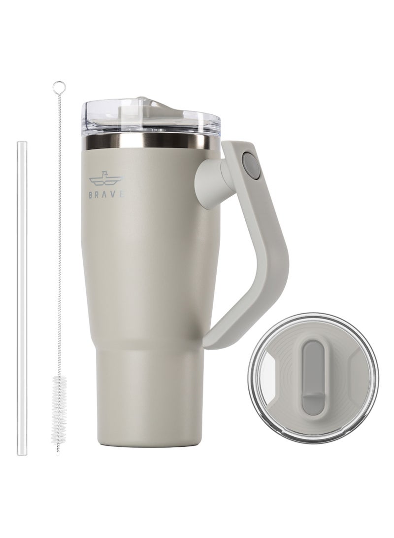 بريف تمب غارد تمبلر 950ml - 18/8 ستانلس ستيل ترافل مج، ثيرمل كوفي كب، 2-in-1 ليك بروف ليد وذ سترو & روتيتنغ هاندل، إنسوليتد هوت & كولد بيفرج مج، كار كب هولدر كومباتبل، ديوربل & ريوزبل كوفي ترافل مج (لايت غري) - Image 1