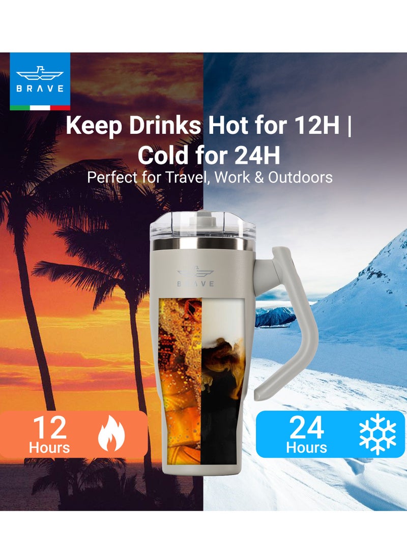 بريف تمب غارد تمبلر 950ml - 18/8 ستانلس ستيل ترافل مج، ثيرمل كوفي كب، 2-in-1 ليك بروف ليد وذ سترو & روتيتنغ هاندل، إنسوليتد هوت & كولد بيفرج مج، كار كب هولدر كومباتبل، ديوربل & ريوزبل كوفي ترافل مج (لايت غري) - Image 2