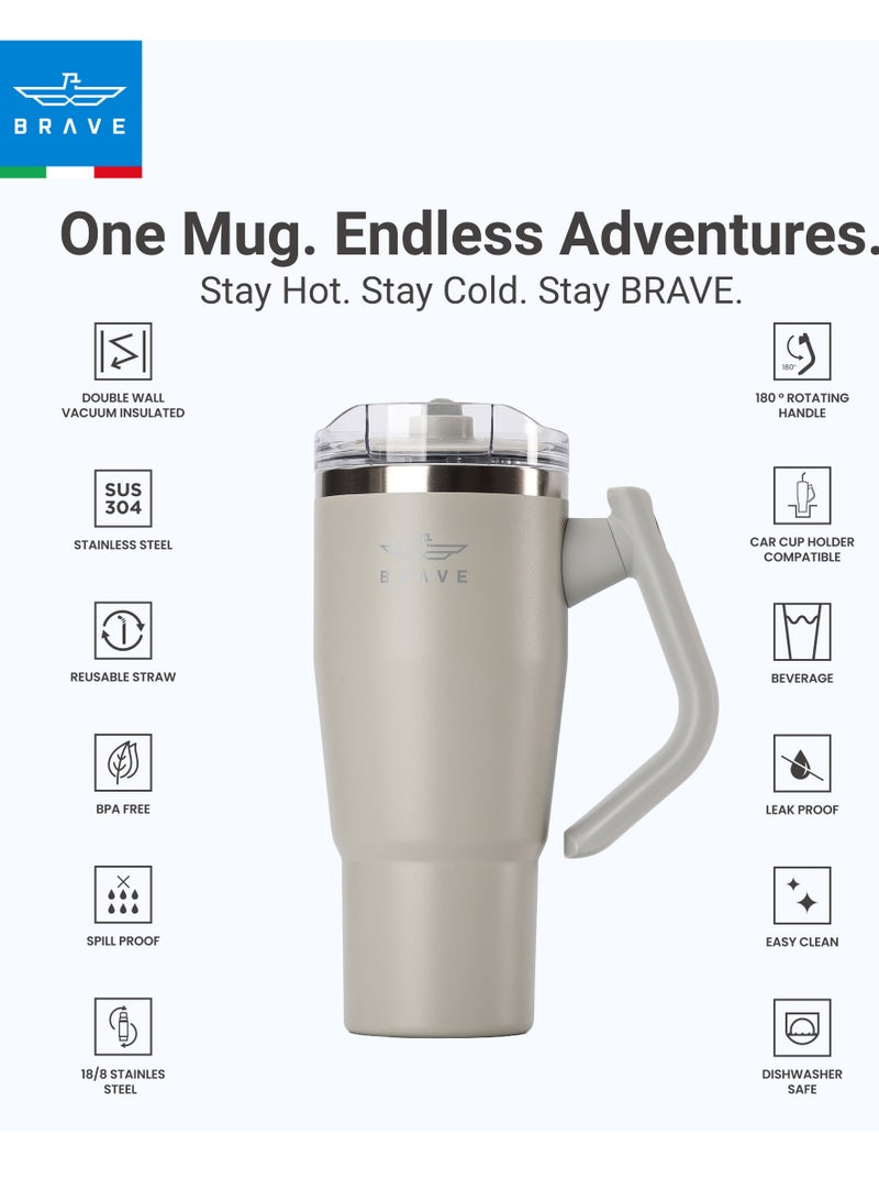 بريف تمب غارد تمبلر 950ml - 18/8 ستانلس ستيل ترافل مج، ثيرمل كوفي كب، 2-in-1 ليك بروف ليد وذ سترو & روتيتنغ هاندل، إنسوليتد هوت & كولد بيفرج مج، كار كب هولدر كومباتبل، ديوربل & ريوزبل كوفي ترافل مج (لايت غري) - Image 3