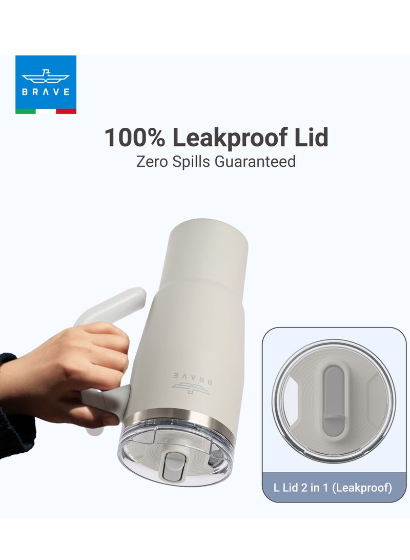 بريف تمب غارد تمبلر 950ml - 18/8 ستانلس ستيل ترافل مج، ثيرمل كوفي كب، 2-in-1 ليك بروف ليد وذ سترو & روتيتنغ هاندل، إنسوليتد هوت & كولد بيفرج مج، كار كب هولدر كومباتبل، ديوربل & ريوزبل كوفي ترافل مج (لايت غري) - Image 4