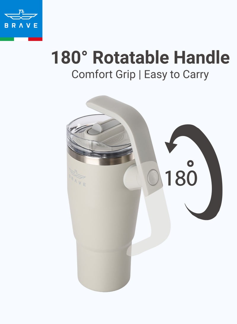 بريف تمب غارد تمبلر 950ml - 18/8 ستانلس ستيل ترافل مج، ثيرمل كوفي كب، 2-in-1 ليك بروف ليد وذ سترو & روتيتنغ هاندل، إنسوليتد هوت & كولد بيفرج مج، كار كب هولدر كومباتبل، ديوربل & ريوزبل كوفي ترافل مج (لايت غري) - Image 5