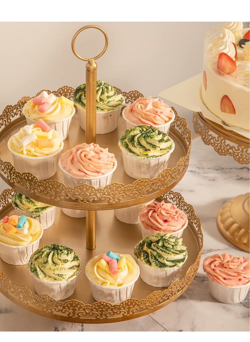 Arabest Gold Cake Stand 5 Pcs, Antique-Inspired Dessert Table Display Set Different Heights and Shapes Stands Tiered Cupcake Holder Candy Fruit Plate Decoration  - Image 2