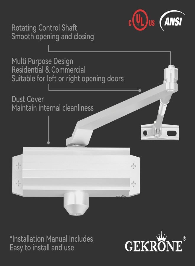 GEKRONE Automatic Door Closer Heavy Duty Fire Prevention Spring Hydraulic Aluminum Alloy Home Commerical Door Closers 90 Degrees Hold Open (Door Weights 187-231 Lbs, Size3-White) - Image 5