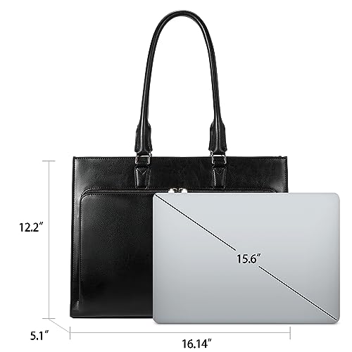 BOSTANTEN Leather Briefcase for Women Vintage 15.6 inch Laptop Bag for Women Business Shoulder Handbag Black - Image 4