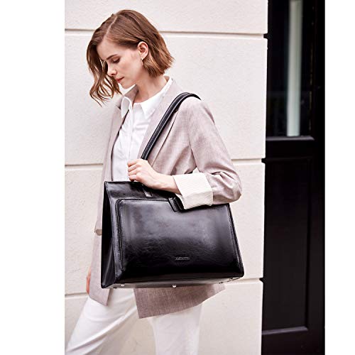 BOSTANTEN Leather Briefcase for Women Vintage 15.6 inch Laptop Bag for Women Business Shoulder Handbag Black - Image 2