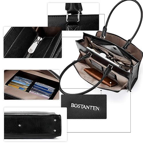 BOSTANTEN Leather Briefcase for Women Vintage 15.6 inch Laptop Bag for Women Business Shoulder Handbag Black - Image 5