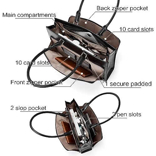 BOSTANTEN Leather Briefcase for Women Vintage 15.6 inch Laptop Bag for Women Business Shoulder Handbag Black - Image 3