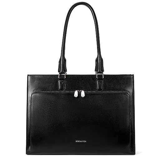 BOSTANTEN Leather Briefcase for Women Vintage 15.6 inch Laptop Bag for Women Business Shoulder Handbag Black - Image 1