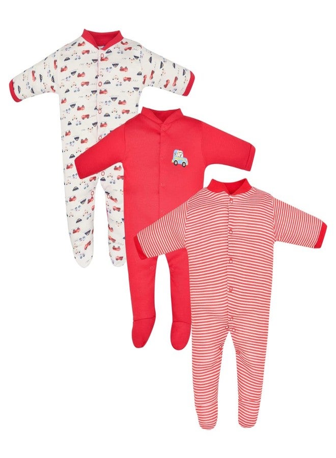 Magic Town® 100% Hosiery Cotton Unisex Romper for Kids and Infants Set of 3 (Red) (6-9 Months) - Image 1