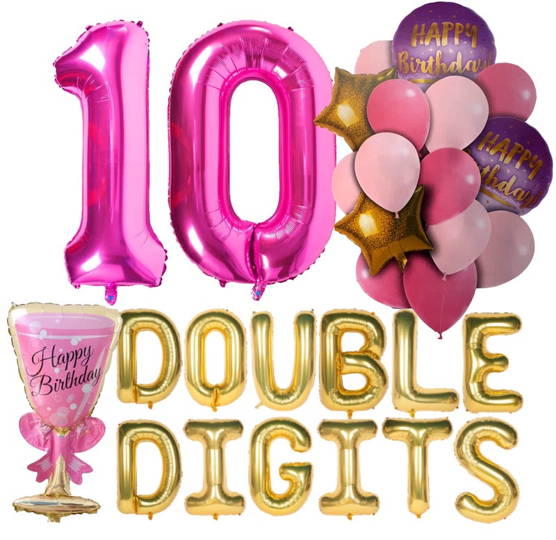 Atpata Funky 10th Birthday Foil Balloons Decoration Party Supplies for celebrating the Double Digit Milestone (Pink Gold) - Image 1