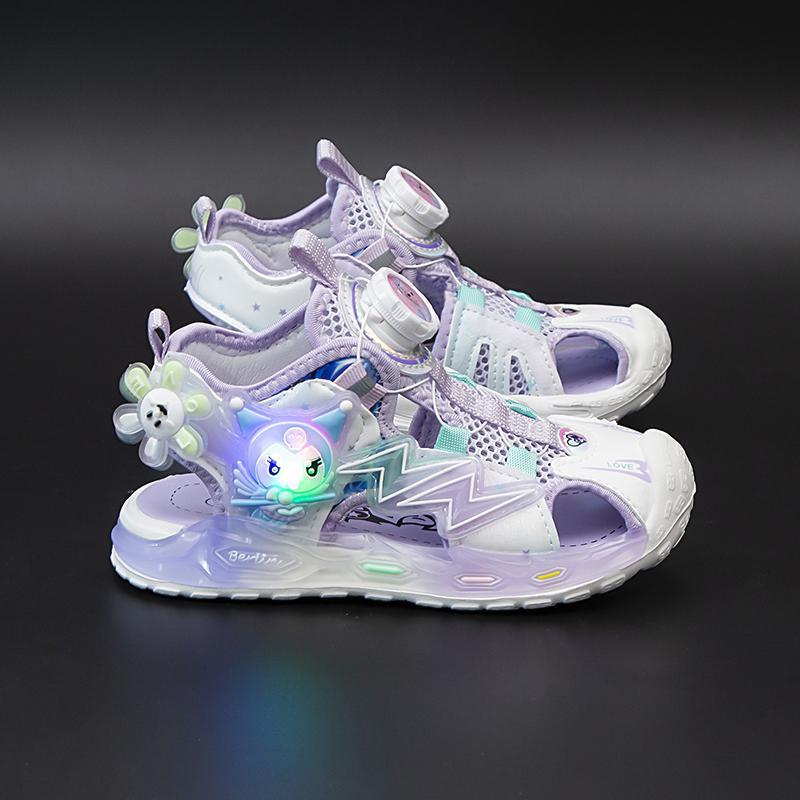 Girls' Closed-Toe Sandals 2025 Princess Shoes Children'S Hollow Luminous Shoes Girls' Sports Rotating Buckle Shoes - Image 1