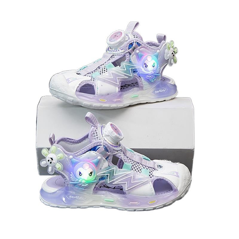 Girls' Closed-Toe Sandals 2025 Princess Shoes Children'S Hollow Luminous Shoes Girls' Sports Rotating Buckle Shoes - Image 5