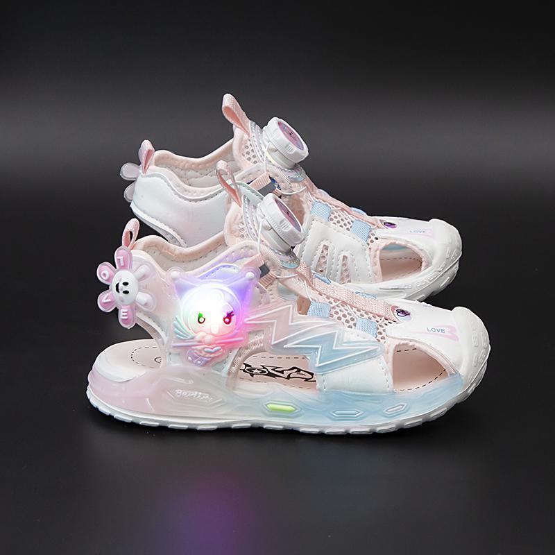 Girls' Closed-Toe Sandals 2025 Princess Shoes Children'S Hollow Luminous Shoes Girls' Sports Rotating Buckle Shoes - Image 2