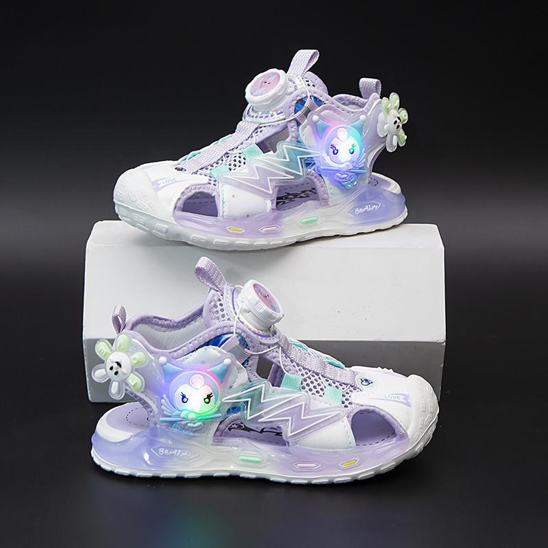 Girls' Closed-Toe Sandals 2025 Princess Shoes Children'S Hollow Luminous Shoes Girls' Sports Rotating Buckle Shoes - Image 4