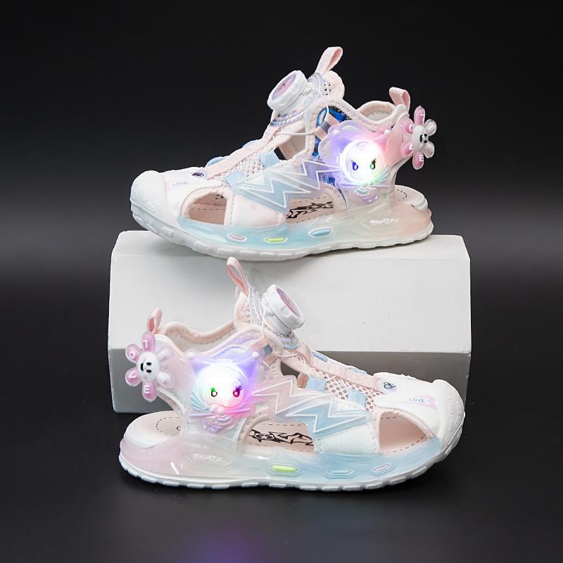 Girls' Closed-Toe Sandals 2025 Princess Shoes Children'S Hollow Luminous Shoes Girls' Sports Rotating Buckle Shoes - Image 3