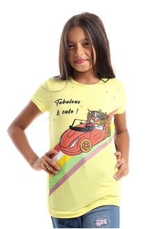 Driving Unicorn Front Print Tee - Yellow, Orange, Green & Black