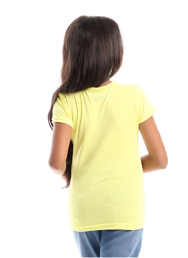 Andora - Driving Unicorn Front Print Tee - Yellow, Orange, Green & Black - Image 1