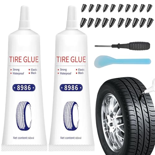 EIGTWEN 120ml Tire Repair Glue, 20pcs Tire Repair Rubber Nails for Sidewall Bonding or Air Leakage of Tires, for Car, Motorcycle, Tractor, Truck, All Terrain Vehicle Tire Nail Repair Kit Glue - Image 1