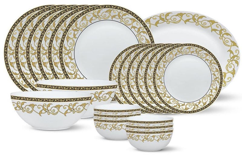 British Chef 21 Pieces Opalware Dinner Sets- Microwave & Dishwasher Safe- Royale Dinnerware Set with 6-Piece Full Plate/6-Piece Side Plate/6-Piece Vegetable Bowl/2-Piece Serving Bowl/1Piece Rice plate- White - Image 1