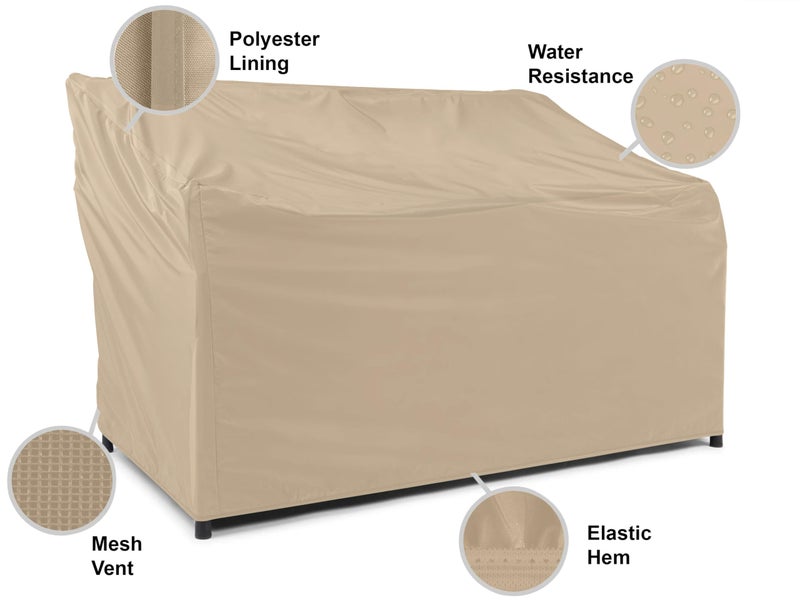 Covermates Classic Outdoor Patio Sofa Cover â€“ Heavy-Duty 12-Gauge Vinyl with Polyester Lining, Elastic Hem & Mesh Vent for Moderate Weather Protection, 48W x 26D x 34H, Classic Tan - Image 2