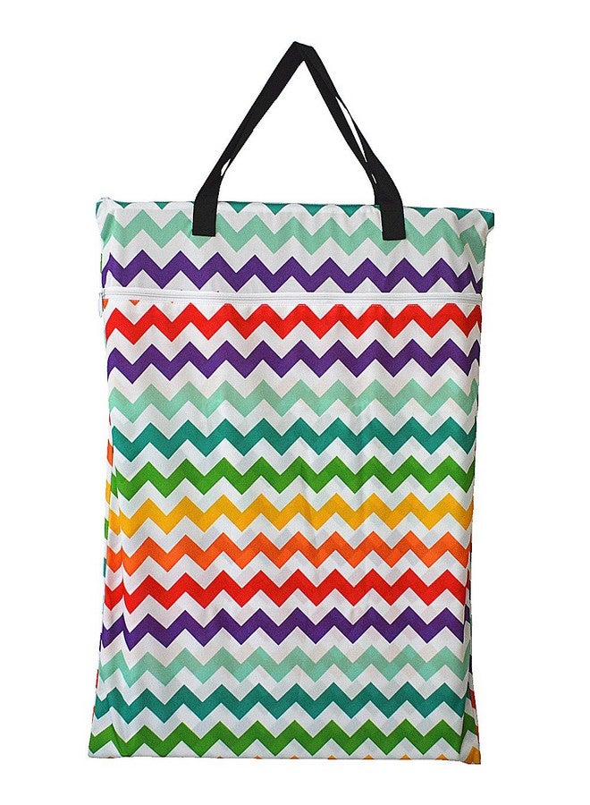 Hibaby Large Hanging Wetdry Cloth Diaper Pail Bag For Reusable Diapers Or Laundry (Rainbow Chevron) - Image 1