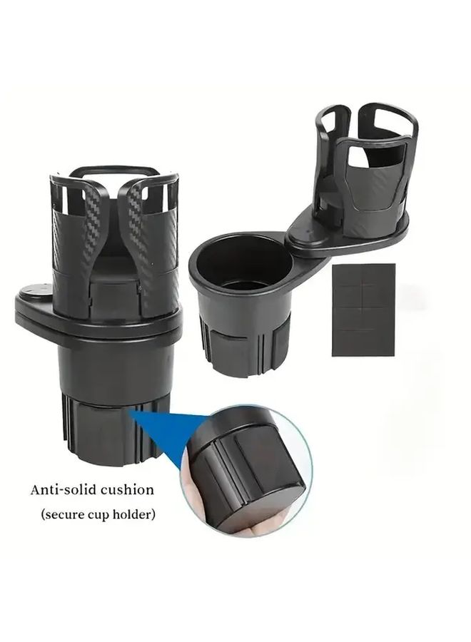 Black Adjustable Car Cup Holder Extender Double Slot Space Saving - Image 1