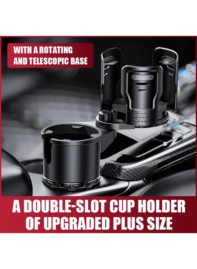 Black Adjustable Car Cup Holder Extender Double Slot Space Saving - Image 4