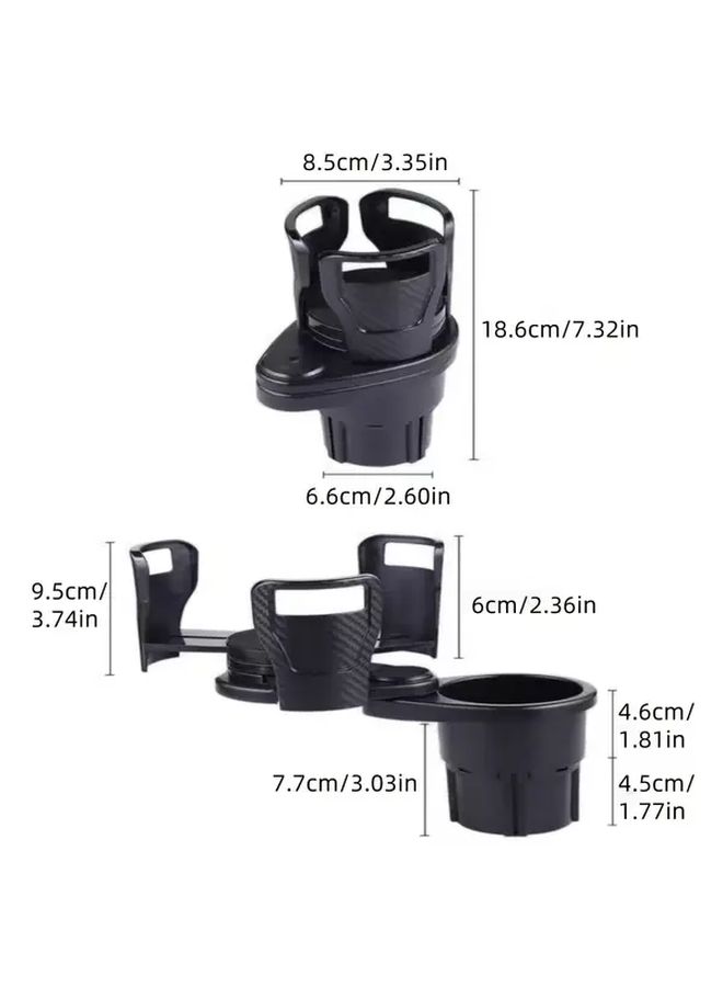 Black Adjustable Car Cup Holder Extender Double Slot Space Saving - Image 2