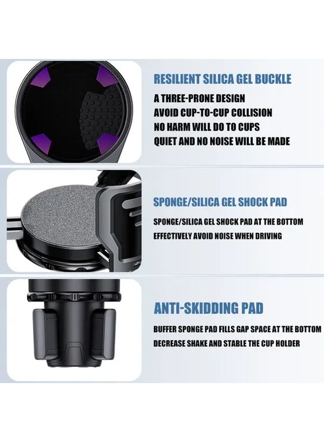 Black Adjustable Car Cup Holder Extender Double Slot Space Saving - Image 5