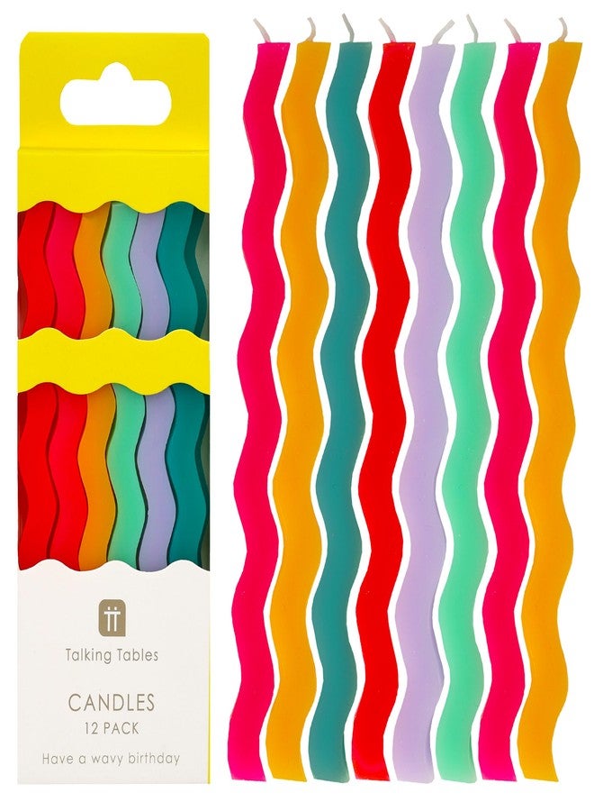 Talking Tables 12 x Wavy Birthday Candles for Cakes Cake Topper Decoration Premium Quality colorful Rainbow Candle 4.9 Inches Height Recycled Packaging - Image 1
