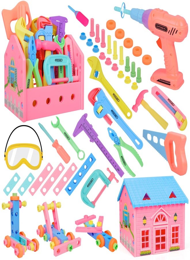 EP EXERCISE N PLAY Toddler Girl Toys STEM Toys for Kids Toy,Kids Tool Set with Play Drill and Tool Box,Pink House,Protective Goggles for 3 4 5 6 7 Years Old Toddlers Kid - Image 1