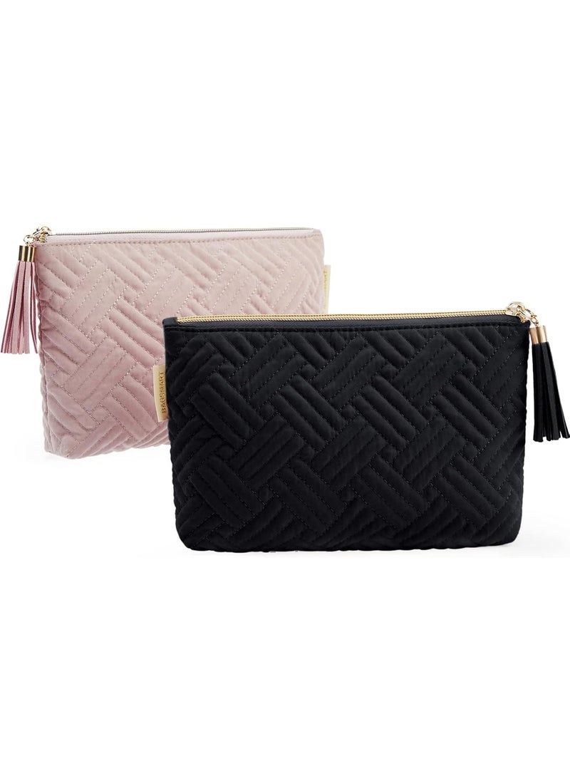 BAGSMART BAGSMART Cosmetic Pouch, Makeup Pouch Set,2 Pcs Small Makeup Bag for Purse,Travel Cosmetic Bag for Makeup Brushes Lipsticks Electonic Accessories, Pink+Black 