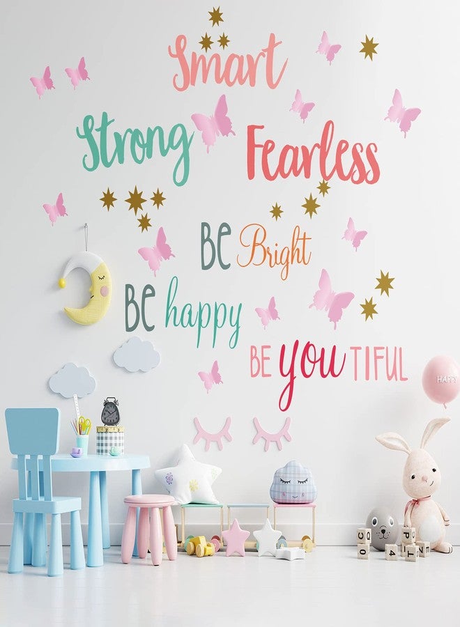 Chinco 20 Sheets Inspirational Quotes Wall Decals Stickers for Girls,12 Sheets Pink Pastel 3D Butterfly,Smart Strong Fearless,Be Bright Happy,Be You Tiful Sayings Art Stickers for Bedroom Living Room - Image 2