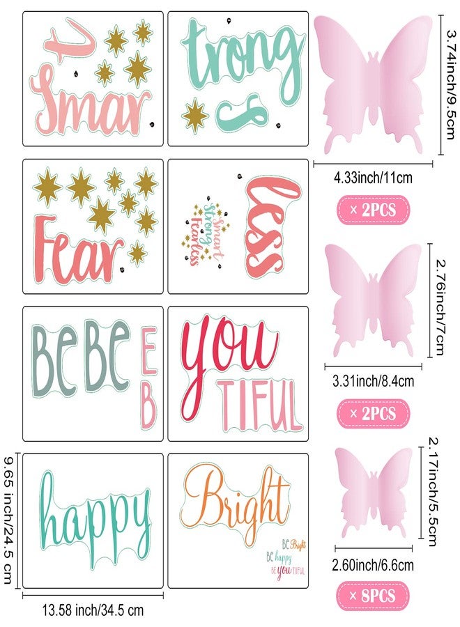Chinco 20 Sheets Inspirational Quotes Wall Decals Stickers for Girls,12 Sheets Pink Pastel 3D Butterfly,Smart Strong Fearless,Be Bright Happy,Be You Tiful Sayings Art Stickers for Bedroom Living Room - Image 3