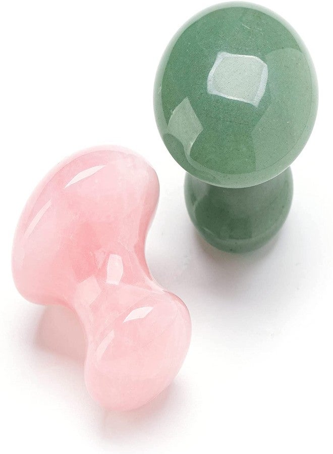 Sei Regina 2pcs Natural Rose Quartz/Green Jade Mushroom-Shape Gua Sha Guasha Scraping Massage Tool Sets Board for Spa Relaxing Meditation - Image 1