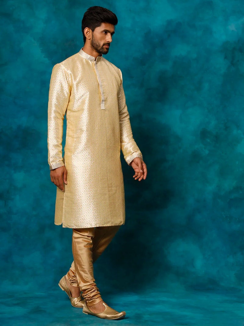 PRASHA Men's Gold Jacquard Kurta Only - Image 1
