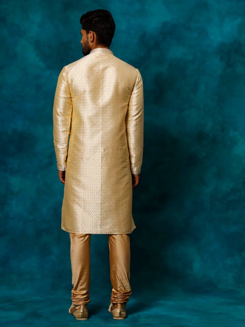 PRASHA Men's Gold Jacquard Kurta Only - Image 2