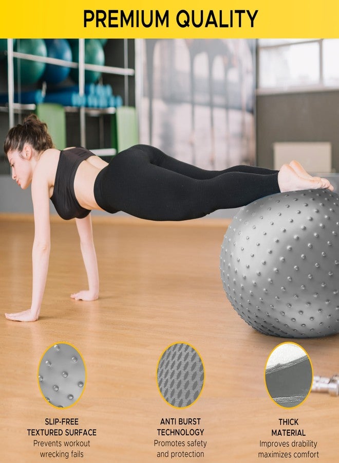 PulseITCoreSphere Anti-Burst Spiky Gym Ball with Foot Pump Exercise Stability Ball for Yoga, Pilates, Balance Training, Core Strength, Home & Office Fitness for Men & Women (75cm-Silver) - Image 5