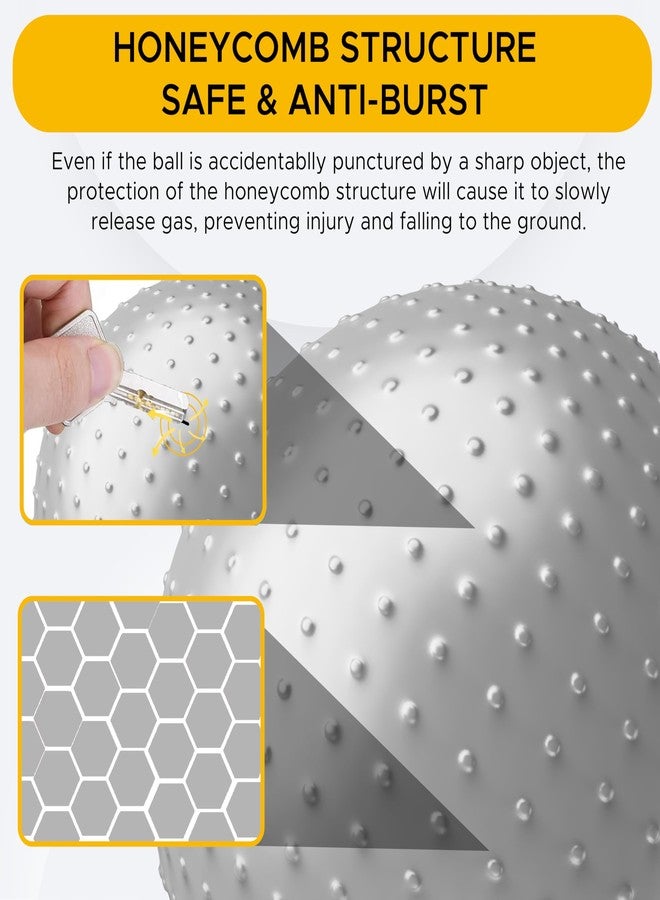 PulseITCoreSphere Anti-Burst Spiky Gym Ball with Foot Pump Exercise Stability Ball for Yoga, Pilates, Balance Training, Core Strength, Home & Office Fitness for Men & Women (75cm-Silver) - Image 3