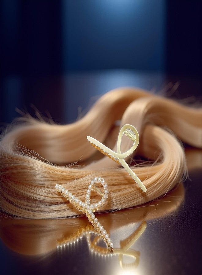 قطعتان من مشابك الشعر المعدنية الكبيرة للنساء، لون ذهبي مطفي مع لآلئ، مشابك شعر سميكة غير قابلة للانزلاق، مشابك شعر قوية لامعة على شكل سلطعون للشعر الطويل، مشابك شعر - Image 4