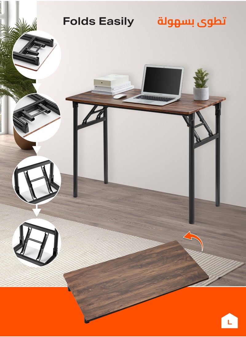 LAWAZIM Foldable Table -Brown - Compact Folding Desk with Non-Slip Feet, Lightweight and Durable Design, Multi-Purpose for Home Office, Study, Dining, and Small Spaces, (No Assembly Required)  - Image 5