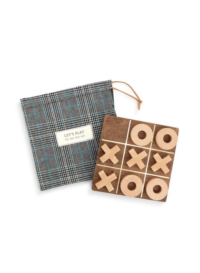 DEMDACO Let'S Play Tic Tac Toe Blue Plaid 6 X 6 Wood Travel Game Bag Set - Image 2