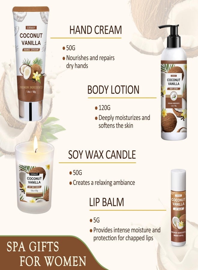 EIRNAY Mothers Day Gifts For Women - 16 PCS Birthday Gift Basket for Women Set of Coconut Vanilla Self Pampering Set, Includes Luxurious Home Spa Shower Gel Bubble Bath - Image 4