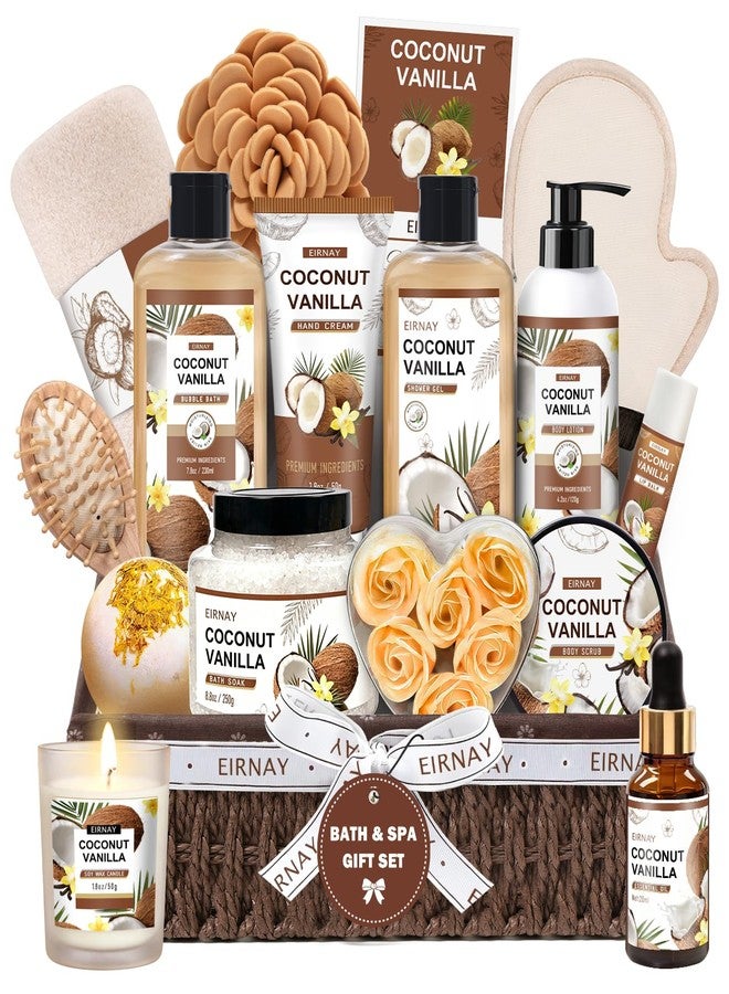 EIRNAY Mothers Day Gifts For Women - 16 PCS Birthday Gift Basket for Women Set of Coconut Vanilla Self Pampering Set, Includes Luxurious Home Spa Shower Gel Bubble Bath - Image 1